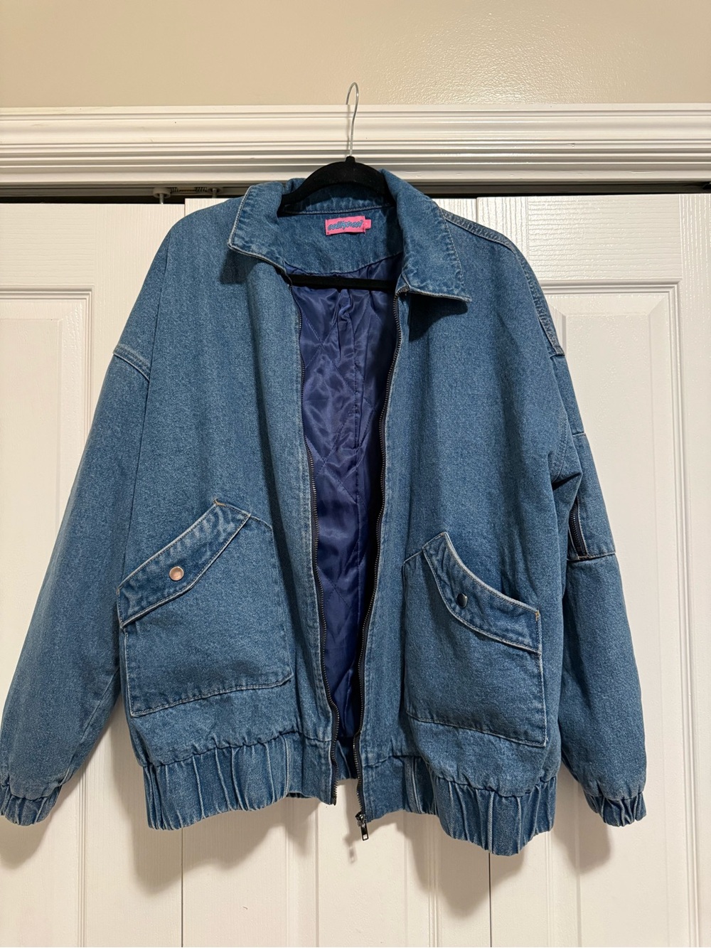 Edikted Denim Bomber Jacket in Medium Blue